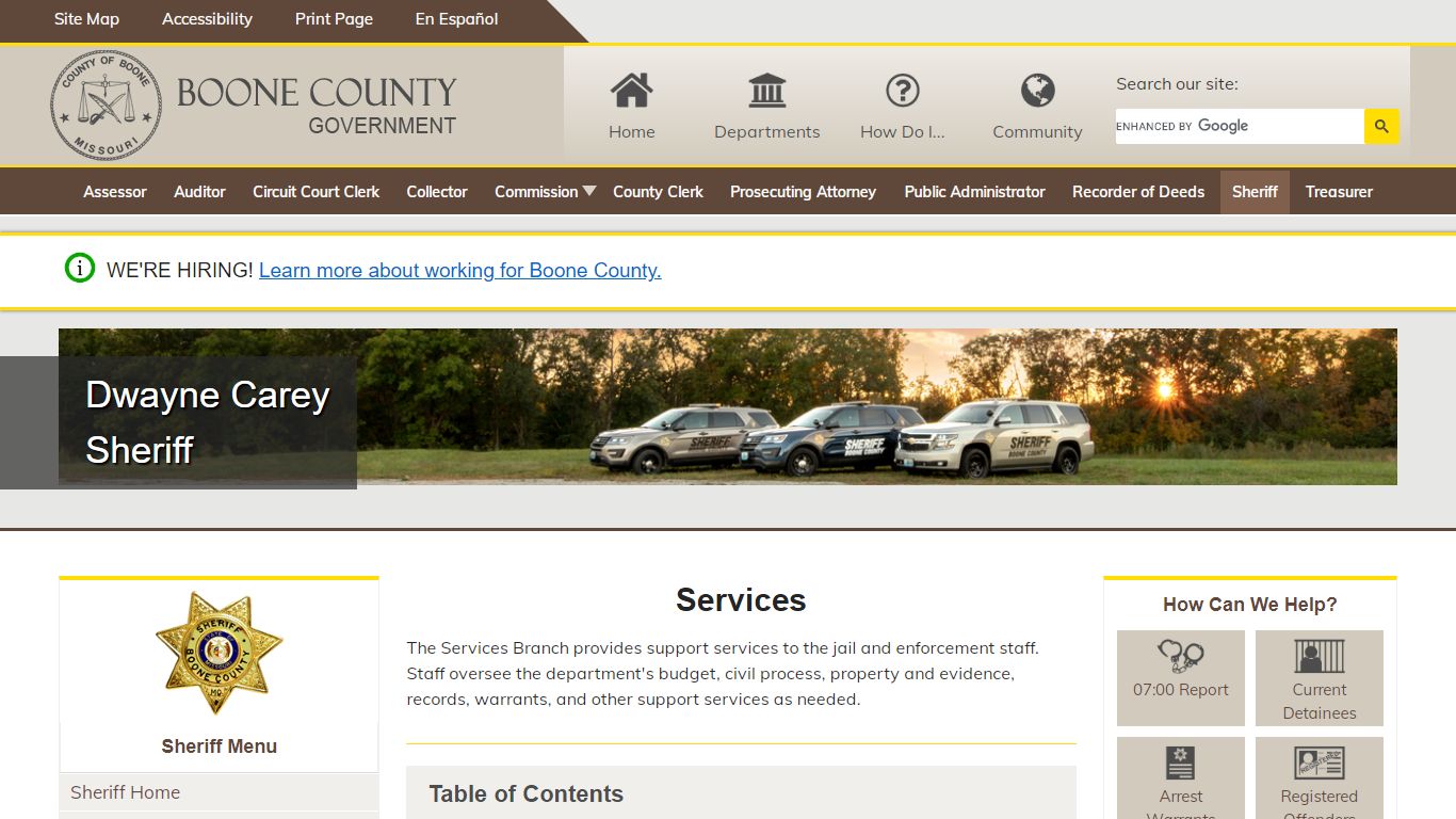 Sheriff's Office Services Branch - Boone County, Missouri